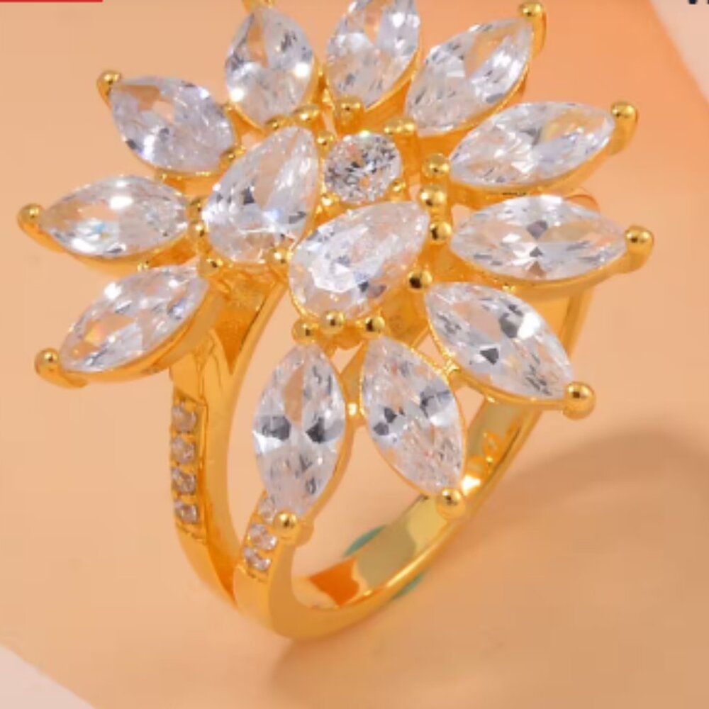 Lustro Stella Finest CZ Ring in 14K Yellow Gold Over Sterling Silver